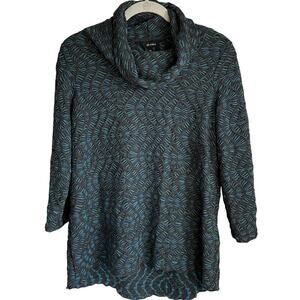 Ali Miles Cowl Neck Sweater Textured Chunky Knit Sz PM Gray Blue Green Lagenlook